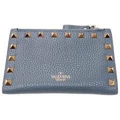 ヴァレンティノ VALENTINO ロックスタッズフラグメントケース ライトブルー レザー ユニセックス カードケース