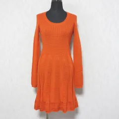 M MISSONI エムミッソーニ 長袖 クルーネック ひざ丈 フレア ニットワンピース 40 オレンジ レディース 古着 中古 USED
