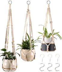 Copeflap プラントハンガー マクラメ ハンギング 吊り下げプランター 観葉植物 麻紐 3本セット(アイボリー)