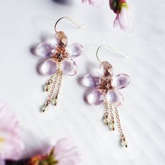 ☆K10ローズクォーツの花びらによる桜のピアス　～Cherry blossom