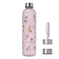 【迅速発送】TRIP.INNタイムマーカー付き ウォーターボトル 1リットル 水筒 軽量 おしゃれ パープル(ネコ柄)