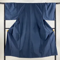 男着物 身丈147cm 裄丈67cm M 袷 紬 アンサンブル 幾何学模様 紺色 正絹 優品 【中古】