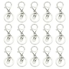 【数量限定】アクセサリーパーツ キーホルダー金具 15個セット キーリング シルバー 回転フック付き ナスカン (シルバー) HappyHome