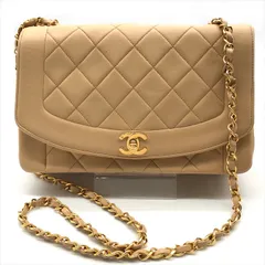 良品 CHANEL シャネル ダイアナ ココマーク マトラッセ ラムスキン ターンロック チェーン ショルダー バッグ ベージュ レディース da1