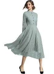 人気商品長袖 Aライン ロングドレス レースワンピース 20代 春 秋冬 マキシワンピース 30代 総レース パーティードレス 40代 結婚式 ドレス ワンピース 50代 五色展開 [Yino]