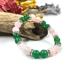 ローズクォーツ&緑瑪瑙  パワーストーン ブレスレット 天然石 8mm（シルバー）レディース 女性  数珠ブレス 開運 プレゼント ギフト  [5]