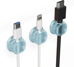 Vivrella ケーブルホルダー バネ式 コードホルダー クリップ USBケーブル ワンタッチ 粘着式 壁 デスク 配線整理(アクアブルー３個入)