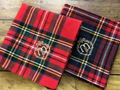 播州織 綿麻タータンチェック mulberryロゴ刺繍ハンカチ