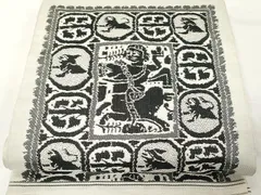 平和屋着物●全通柄　本袋帯　紬地　エジプト壁画文様　正絹　逸品　CAAX9398yk 平和屋着物○全通柄 本袋帯 紬地 エジプト壁画文様 正絹 逸品