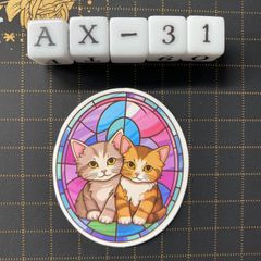 방수 스티커 새끼 고양이 스테인드 글라스 스타일 일러스트 AX-31