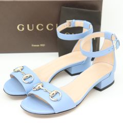 ITZBPJDD8D5O GUCCI グッチ ホースビット レザー サンダル 466707 ライトブルー レディース 靴 パンプス アンクルストラップ サイズ34 1/2