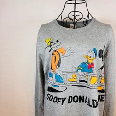 Disney Fantasy Shop ディズニーファンタジーショップ グーフィー ドナルド ミッキー プリントスウェット グレー 綿100% Lサイズ【USED】【古着】【中古】744