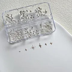 ネイルアート用スタッズセット, 星型メタリックデコパーツ, ゴールド・シルバー2色, 6タイプ (JA018-2-Silver) 1