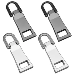 ファスナー 交換用 引き手 4個セット 金属製 チャック ジッパー 持ち手 交換 ファスナー修理用 リュック/財布/衣類/ブーツなど DIY 手芸 手作り 裁縫 (黒+銀大きめ5#) 0