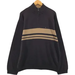 古着 トミーヒルフィガー TOMMY HILFIGER ライン入り コットンニットハーフジップセーター メンズXL相当/eaa463799