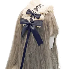 【新着商品】髪飾り ゴスロリ ロリータ ヘアアクセサリー カチューシャ レース リボン ヘッドドレス 蝶結び かわいい キュート メイドカフェ Sitengle lolita 多色選択 (ベージュ+黒)