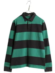 【お得なクーポン配布中!】 ノースフェイス ボーダー 長袖 ラガーシャツ メンズ M 程 The North Face 長袖シャツ ヘビーウェイト コットン ツートン ポロシャツ 黒 緑