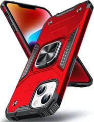 【新着商品】DASFOND iPhone 14 用 ケース iPhone13ケース 360度回転メタルリングキックスタンド付き 米軍MIL 耐衝撃 車載ホルダー対応 スマホケース アイフォン14/13 カバー 6.1 インチ レッド