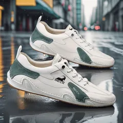 スニーカー 本革 メンズ カジュアルスニーカー カジュアル スポーツスタイル ラウンドトゥ ロートップ スリッポン 幾何学模様 オールシーズン 快適なソフトソール ゴムアウトソール 本革アッパー 豚革ライニング ファブリックインソール ライトグリーン