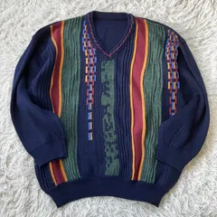 ヴィンテージ 3Dニット セーター 古着 マルチカラー ビンテージ   Vネック 2429