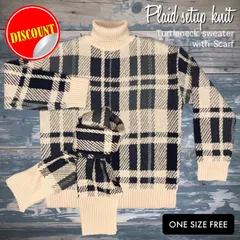 ２ピースセットアイテム♪♪ プラッドパターンニット タートルネック＆マフラー