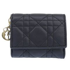 ディオール CHRISTIAN DIOR レディディオール ロータスウォレット 三つ折り財布 カナージュ レザー ブラック 中古 新入荷 OBB0612