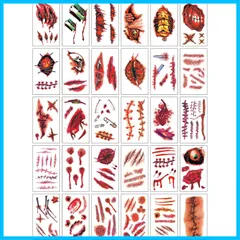 【新着商品】005 ハロウィン 引っかき傷 鉛傷 縫い傷 刺し傷 切り傷 Pellfolia 30枚セット TATTOO 防水 115点 総絵柄数 タトゥーシール
