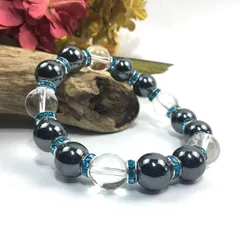 ヘマタイト&水晶 パワーストーン ブレスレット 天然石 12mm （ライトブルー）メンズ・レディース　男性 [j]・女性　数珠ブレス　開運 [j]　