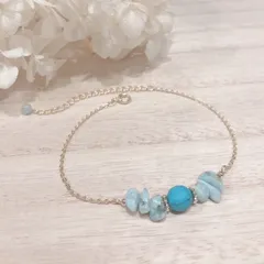 天然石ラリマーとターコイズのアンクレット