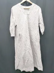 ◇ nano universe ナノユニバース リネン混 五分袖 膝下丈 ワンピース サイズ36 グレージュ系 レディース P  【1406180030421】