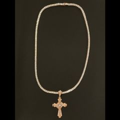 シルバー925製 ジルコニアクロスペンダントヘッド付き テニスネックレスセット レッドゴールド