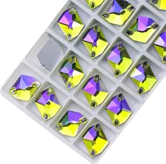 Hapipa 装飾用 ガラスビジュー ガラスストーン 高輝度 パーツ ソーオン ソーオンビジュー ガラスビーズ コズミック型 穴あき 手芸用 縫い付け 縫いつけビジュー 衣装パーツ カラー(オーロライエロー 10x14mm)