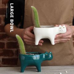 気持ち悪い顔のネコ 猫 陶器 観葉植物 植木 プランター植木鉢 多肉植物 植木鉢 グリーン ホワイト サボテン おしゃれ 北欧 おもしろ インテリア amqo