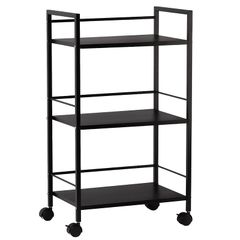 Secchuu Steel Rack, 3.6kg Weight Capacity, 45kg Total Weight Capacity, 43cm Wide x 30cm Deep x 76cm High, Storage Cart, Printer Stand, PS5 Horizontal Stand, Side Storage, Casters with Locking Stops, 15kg Weight Capacity per Shelf (Black, 3 Tiers)