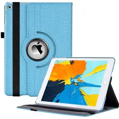 空色 iPad 9世代 ケース 10.2インチ iPad 第9/8/7世代 ケース (2021/2020/2019モデル) 360度回転 耐衝撃カバー オートスリップ機能搭載 3段階調節可能 ホルダベルト付き Apple pencil収納可能 デニム (空色)