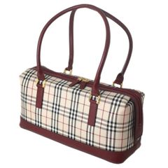 ⭐️BURBERRY⭐️チェック柄・ボルドーカラーのハンドバッグ - メルカリ