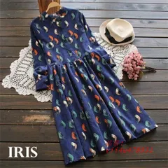 ワンピース 秋 コーデュロイ ネイビー 紺 S 膝丈 ワンピース シャツワンピース 体型カバー L プリント XXL M 鳥柄 ワンピースレディース XL レトロ マタニティ  vii4u478931