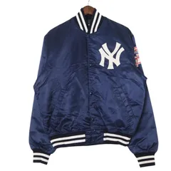 90年代 USA製 STARTER スターター MLB ニューヨーク・ヤンキース 中綿 ナイロンスタジアムジャケット ネイビー (メンズ L) 中古 古着 A2628