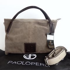 【PAOLOPERLI】パオロぺプリ 2way ハンドバッグ ショルダーバッグ ブラウン ベージュ スエード レザー 保存袋付き レディース【未使用品】6-3 41154
