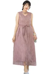 [MORE AUNI] パーティー ドレス 結婚式 Vネック 総レース 結婚式 ノースリーブ 袖なし 花柄 ワンピース お呼ばれ 2サイズ 3カラー カジュアル お呼ばれワンピース 可愛い 体型カバー 結婚式参列  [ラベンダー / 77000027] [L]