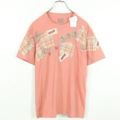【新品タグ付き】カールヘルム★半袖Tシャツ　チェック柄のパッチワークとアルファベット刺しゅう　サイズ3(M)　サーモンピンク系　z12441