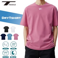 THESEUS 半袖シャツ ピンク ロゴ ホワイト ドライＴシャツ メッシュ 吸汗速乾 DryTshirt PINK Logo WHITE TB72