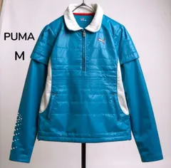 PUMA プーマ レディース ゴルフウェア ブルー M フリース裏地付き ハーフジップ 長袖 プルオーバー ロゴ刺繍 2WAY 袖取り外し可 防寒 軽量 スポーツ トップス 秋冬 練習着 かわいい