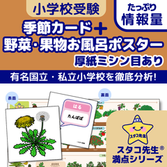 小学校受験　季節カード (ミシン目あり)　野菜・果物お風呂ポスター 幼児教育　知育