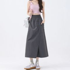 ガウチョ スカート ラップパンツ ウエストゴム ミモレ丈 春夏 レディース 韓国ファッション 無地 さらさら 楽ちん 体型カバー シンプル かわいい