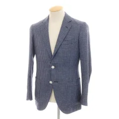 【中古】トゥモローランド TOMORROWLAND ハウンドトゥース ウールシルクリネン 2B テーラードジャケット ライトブルーxネイビー【サイズ44】【メンズ】