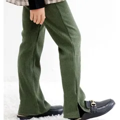 Bee【クーポン利用で20％OFF♪】リブ地フレアパンツ◇カーキ◇韓国子供服 韓国子ども服 韓国こども服 キッズ 女の子 ガールズ 100 110 120 130 140 150