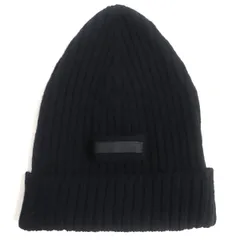 極美品▼2018年製 PRADA プラダ ロゴタグ ウール100% ニットキャップ/帽子 ブラック M メンズ イタリア製 正規品のサムネイル