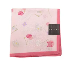 未使用 セリーヌ ハンカチ 花柄 フラワー ピンク マカダム スカーフ　CELINE 綿　100％ コットン レディース
