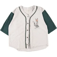 古着 sUn LOONEY TUNES ルーニーテューンズ バッグスバニー タズマニア デビル 両面プリント ゲームシャツ ベースボールシャツ/eaa358337